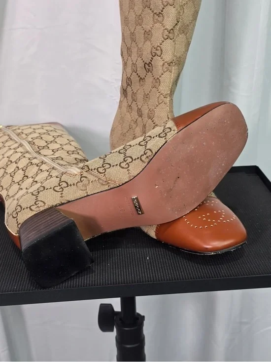 Gucci Ellis GG-Monogram Canvas Knee-High Boots - Picture 10 of 14